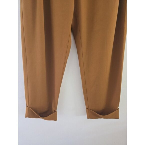 Elizabeth And James Paperbag Belted Pleated Mustard Brown Cuff Ankle Pants 10 M - Picture 8 of 14